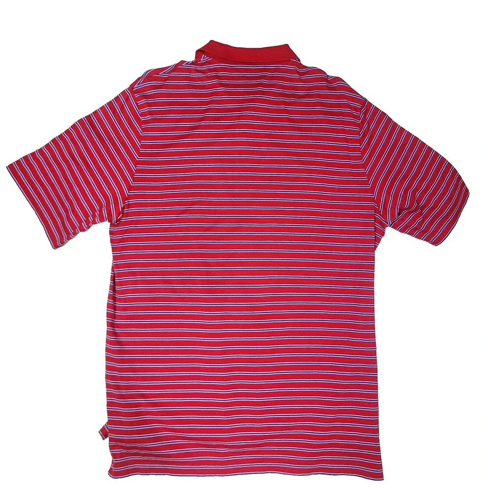 Polo Golf Ralph Lauren Size L Red Blue Striped 100% Pima‎ Cotton Stretch Knit